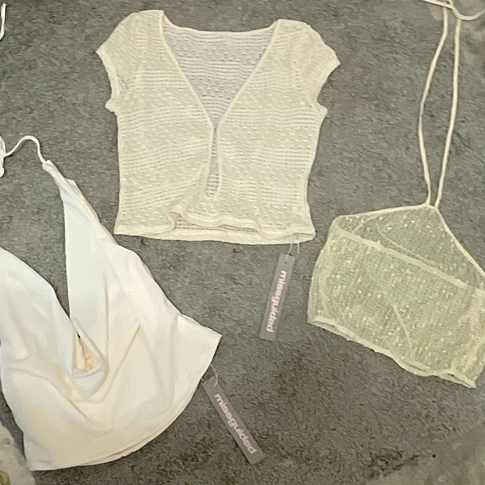 Missguided NWT Cream Neutral Tops Bundle | Size XL | Mesh & Halter Styles